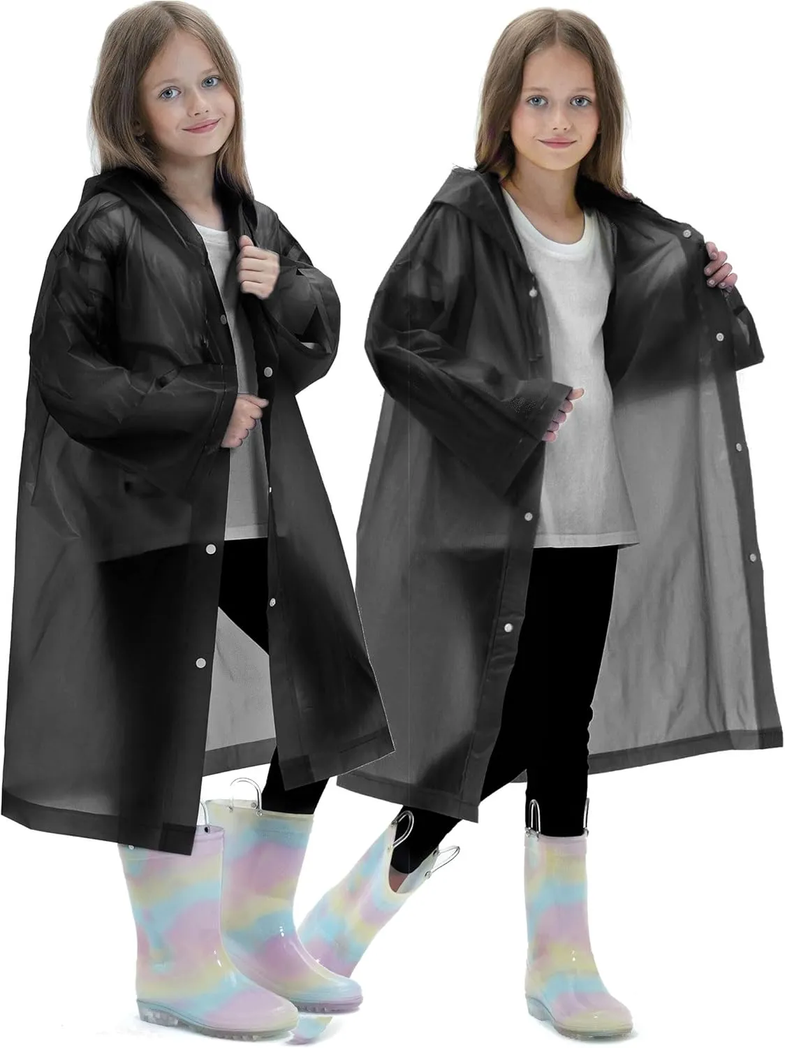 2 Pack Raincoats for Kids, Borogo Reusable Rain Ponchos with Hood and Sleeves Rain Coats for Boys and Girls