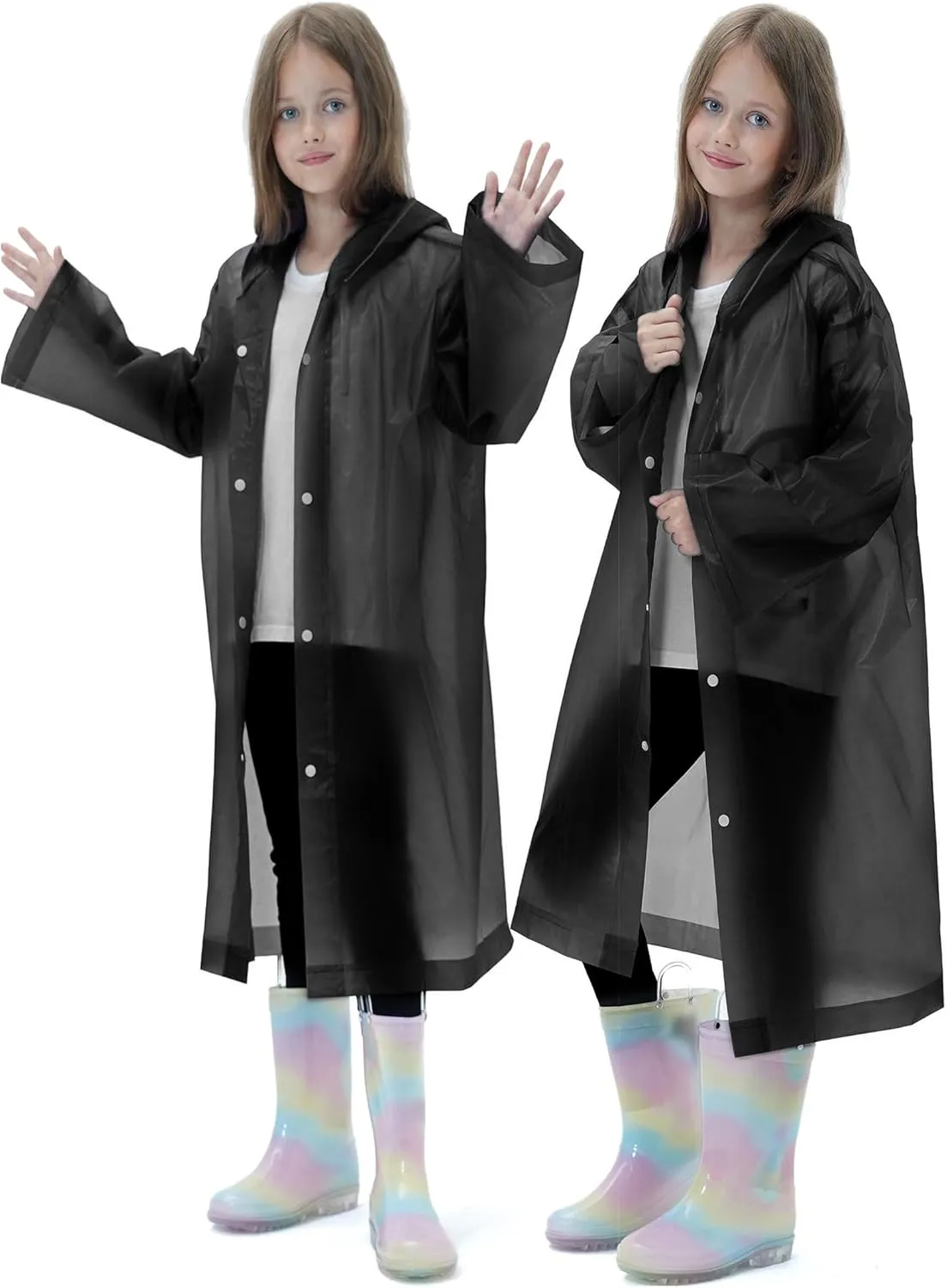 2 Pack Raincoats for Kids, Borogo Reusable Rain Ponchos with Hood and Sleeves Rain Coats for Boys and Girls