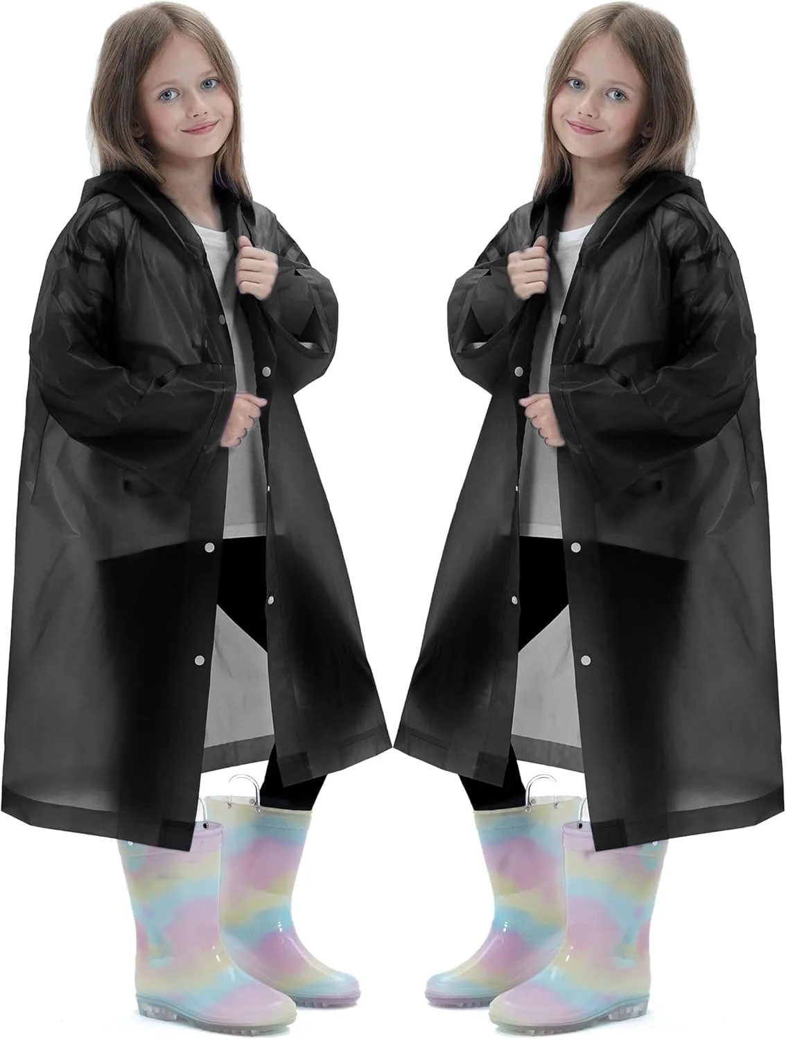 2 Pack Raincoats for Kids, Borogo Reusable Rain Ponchos with Hood and Sleeves Rain Coats for Boys and Girls