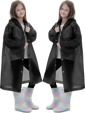 2 Pack Raincoats for Kids, Borogo Reusable Rain Ponchos with Hood and Sleeves Rain Coats for Boys and Girls
