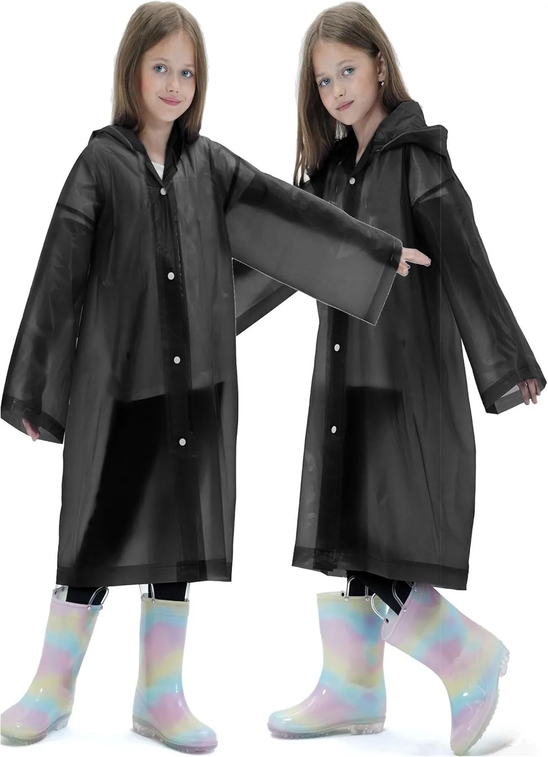 2 Pack Raincoats for Kids, Borogo Reusable Rain Ponchos with Hood and Sleeves Rain Coats for Boys and Girls