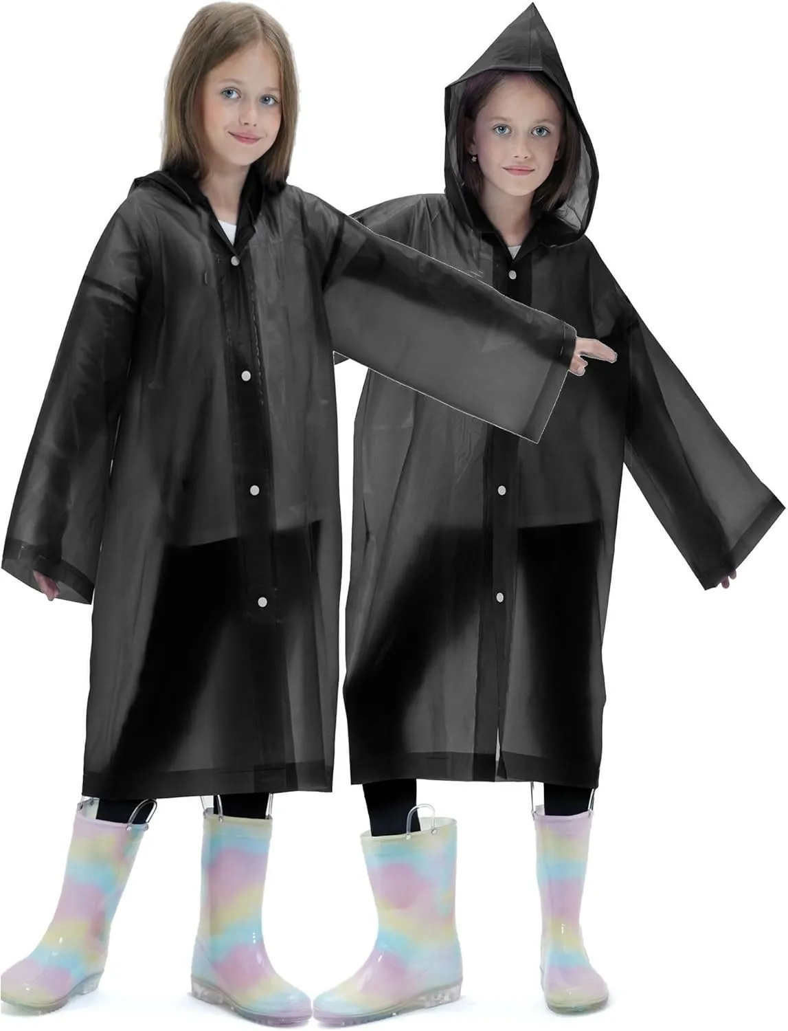 2 Pack Raincoats for Kids, Borogo Reusable Rain Ponchos with Hood and Sleeves Rain Coats for Boys and Girls