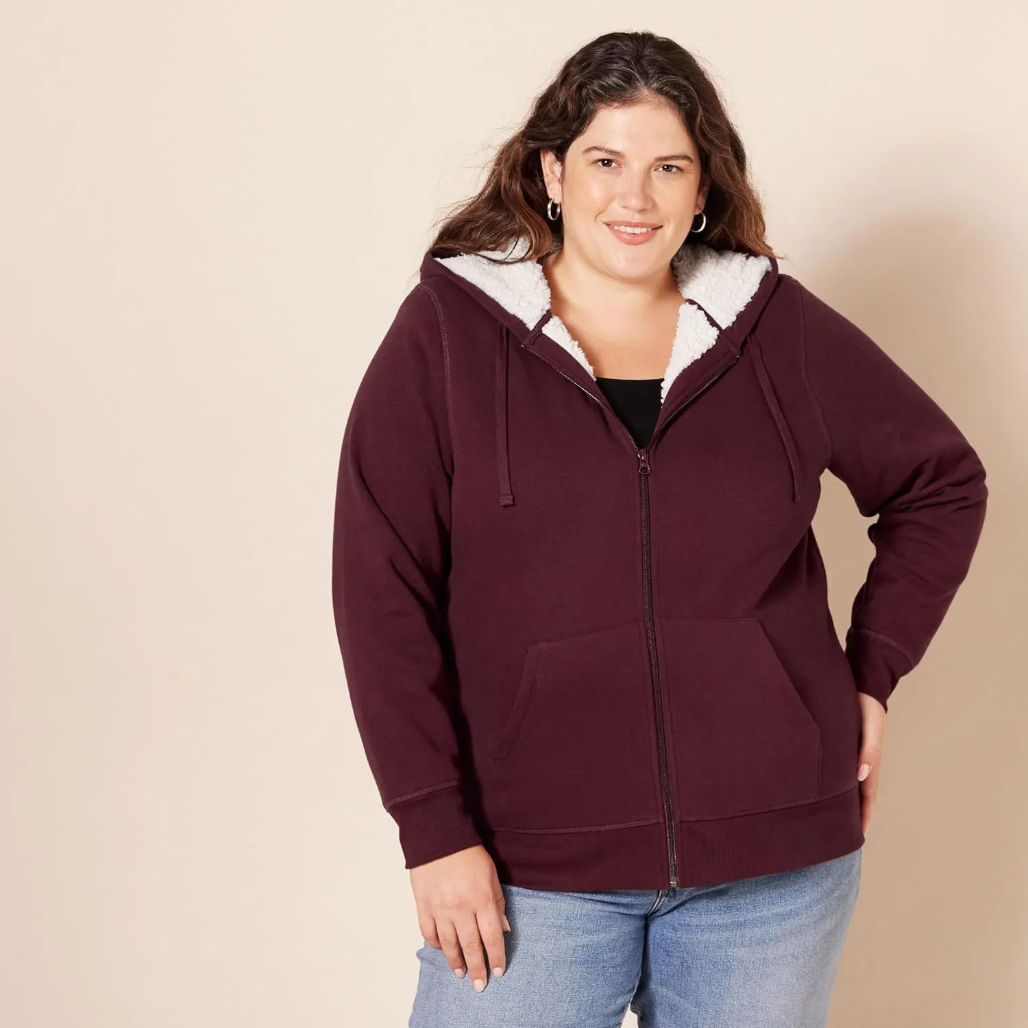 Amazon Essentials Women's Sherpa-Lined Fleece Full-Zip Hooded Jacket (Available in Plus Size)