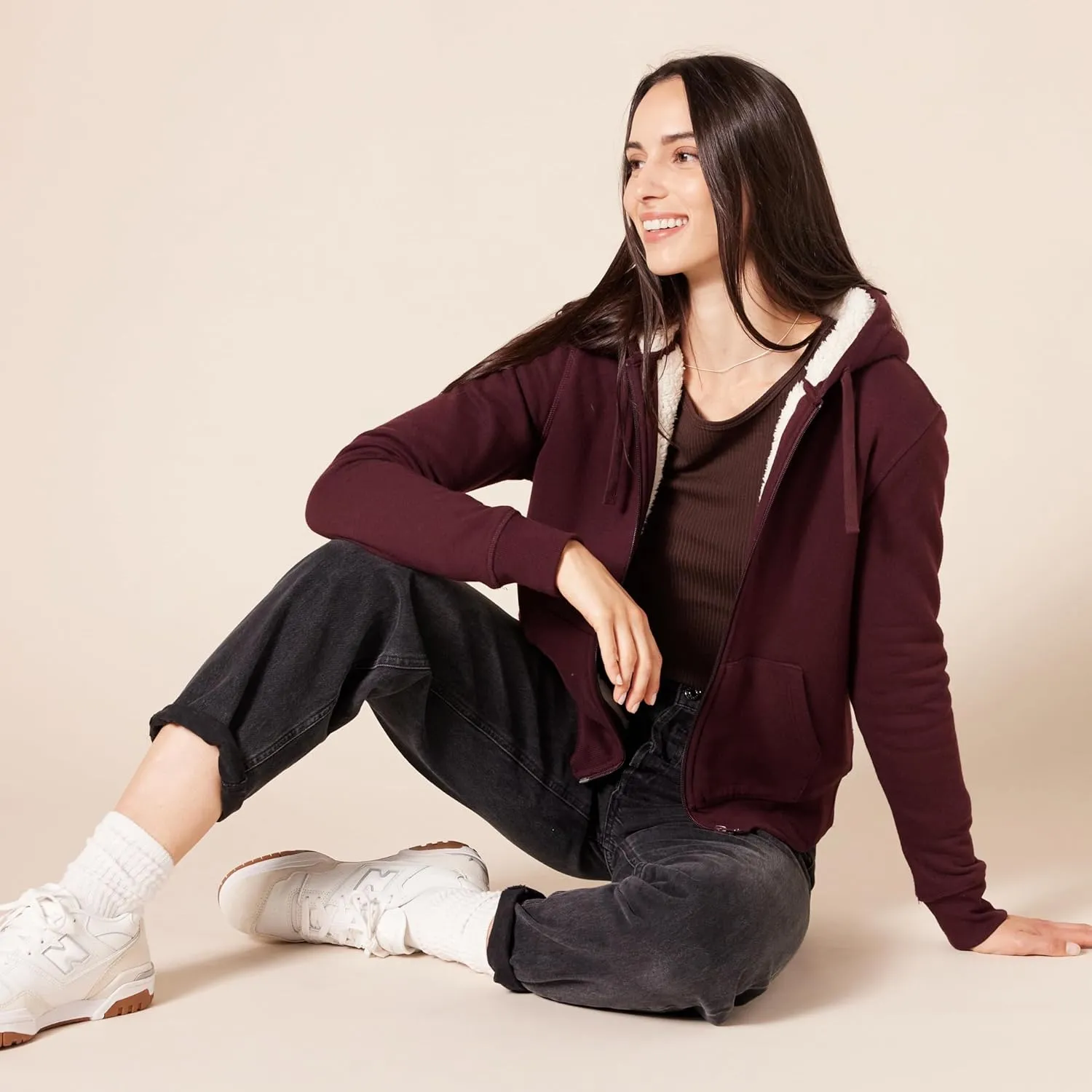 Amazon Essentials Women's Sherpa-Lined Fleece Full-Zip Hooded Jacket (Available in Plus Size)