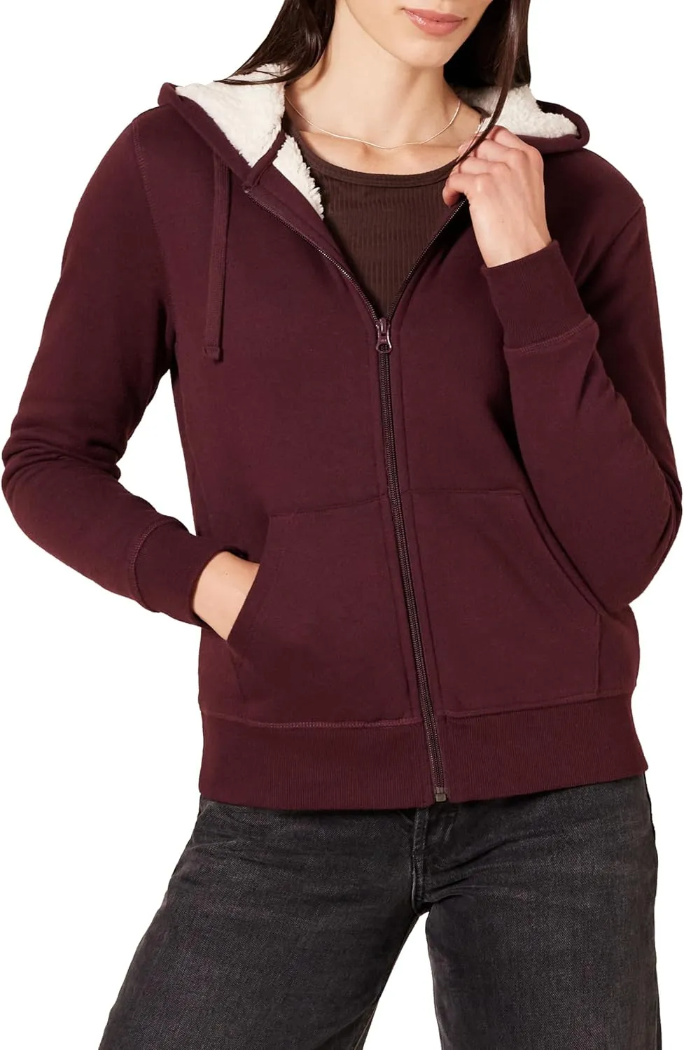 Amazon Essentials Women's Sherpa-Lined Fleece Full-Zip Hooded Jacket (Available in Plus Size)