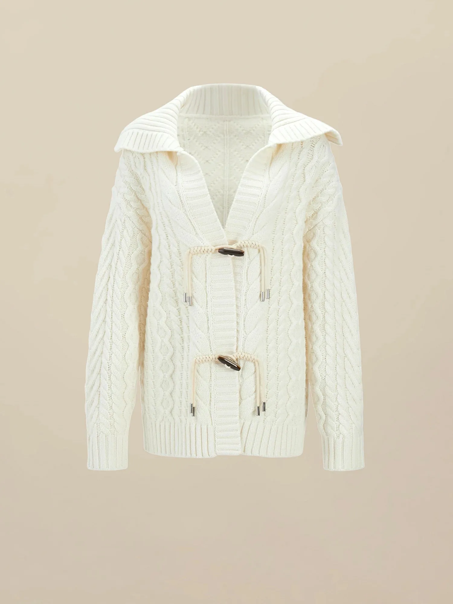 Amoretu 100% Wool Lapel Long Sleeve Knit Cardigan