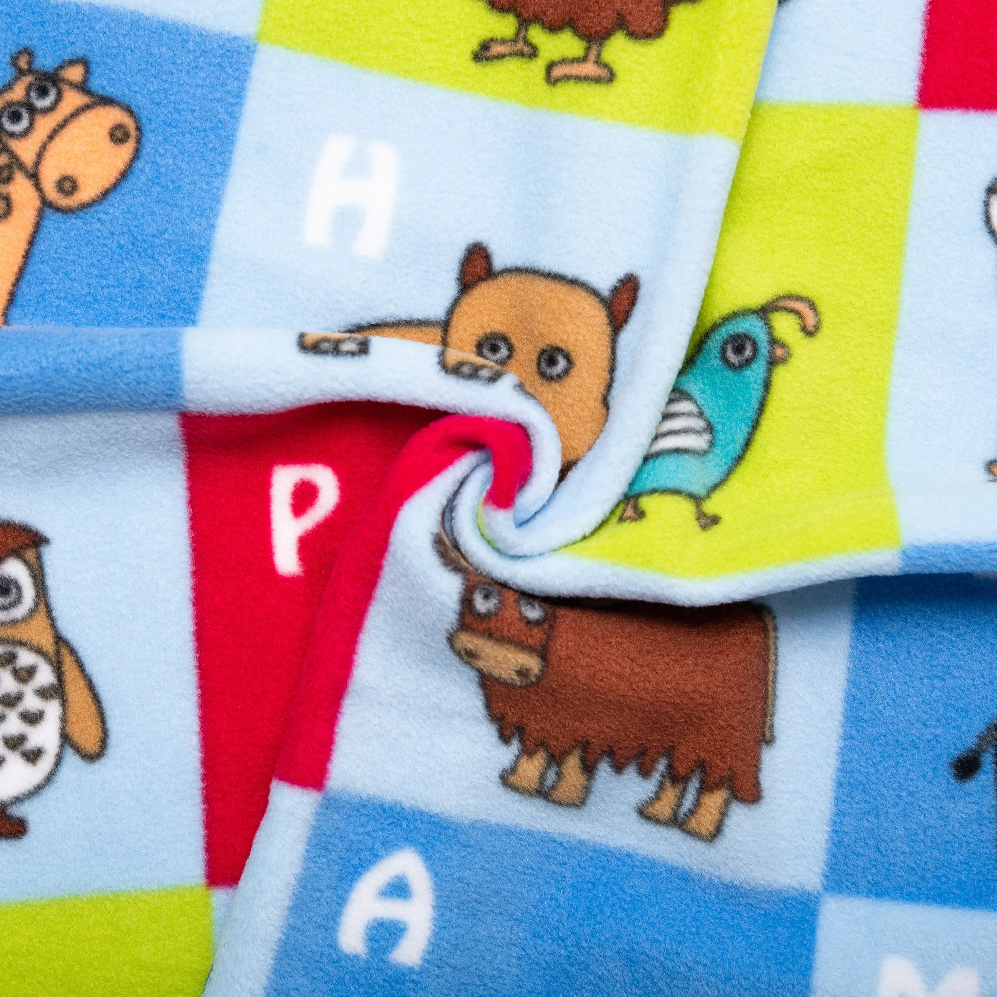 Anti Pill Fleece Print - SLIPPY - Animals box - Blue