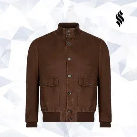 Antigua Chocolate Suede Handmade Bomber Leather Jacket