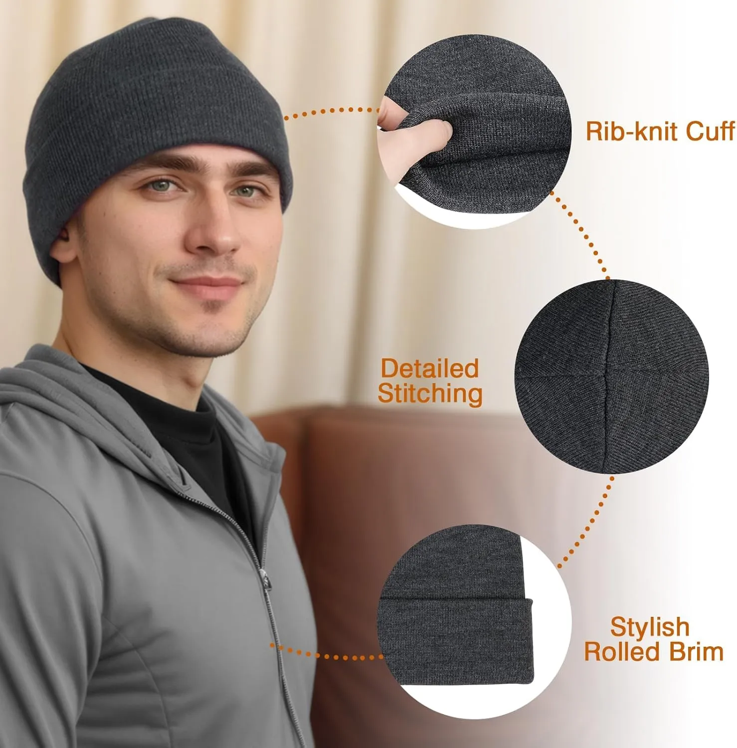 Beanie Hats for Men Women, Classic Knit Cuff Soft Warm Winter Hats Unisex Daily Skull Cap