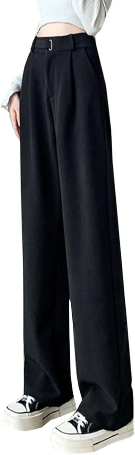 Betusline Womens Winter Wide Leg Dress Pants Work Thermal Warm Trousers, X-Small-XX-Large