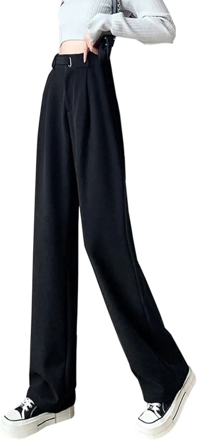 Betusline Womens Winter Wide Leg Dress Pants Work Thermal Warm Trousers, X-Small-XX-Large