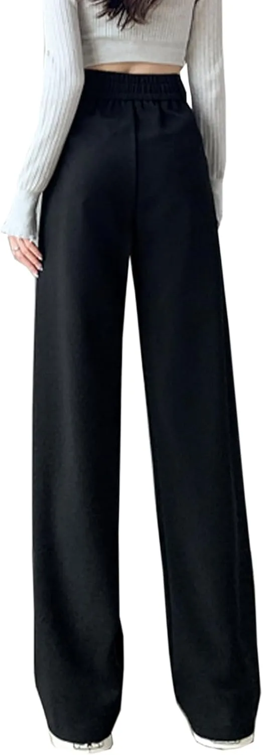 Betusline Womens Winter Wide Leg Dress Pants Work Thermal Warm Trousers, X-Small-XX-Large