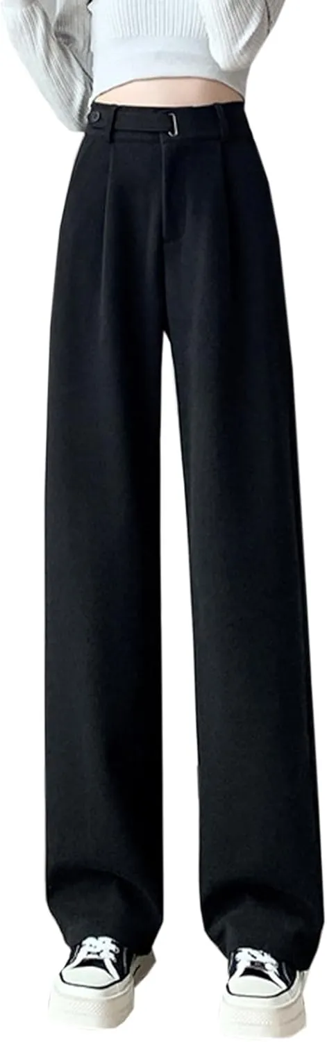 Betusline Womens Winter Wide Leg Dress Pants Work Thermal Warm Trousers, X-Small-XX-Large