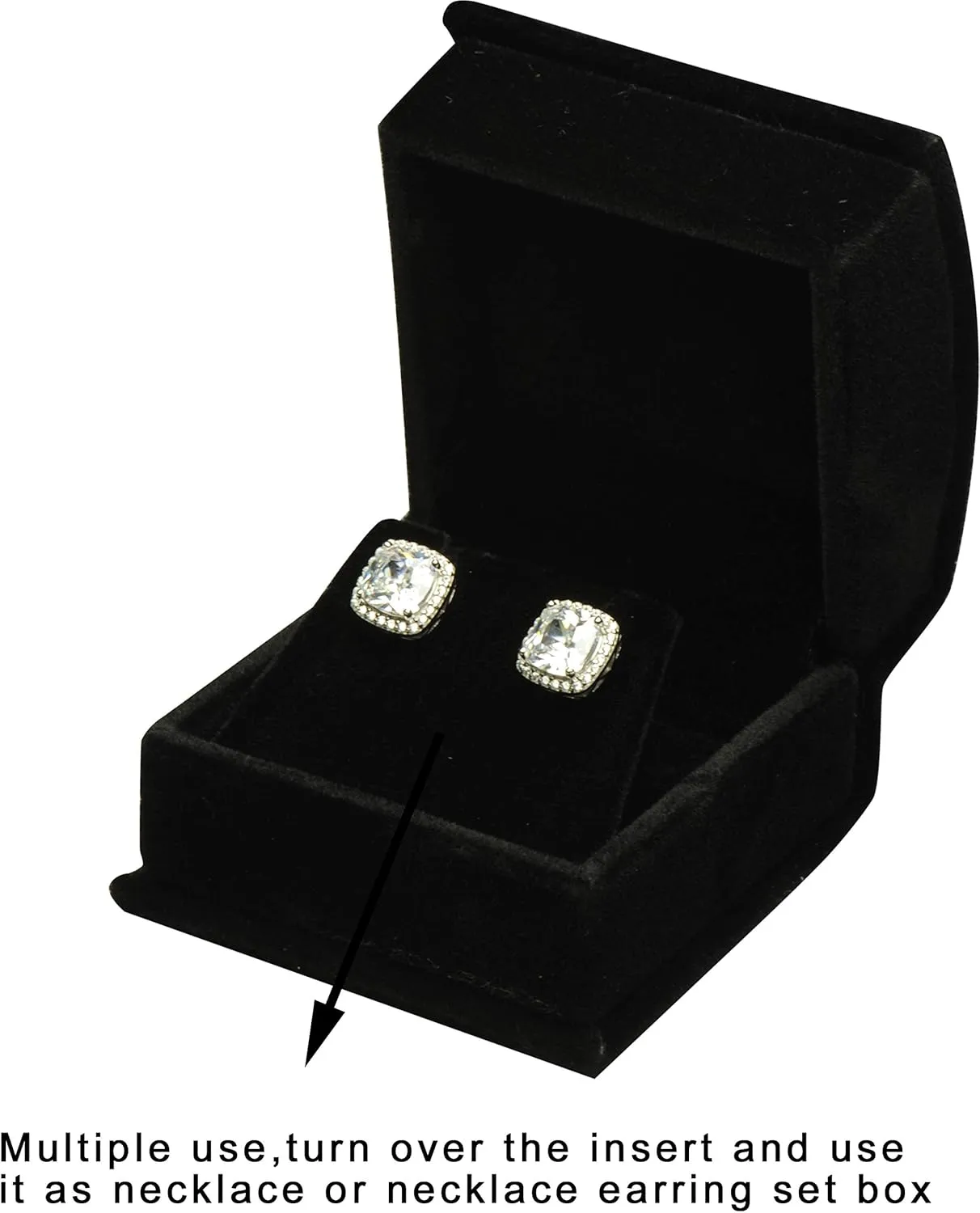 Black Color Luxury Velvet Multiple Use Earring Necklace Pendant Jewelry Gift Box for Wedding, Birthday, Valentine' Day, Mother's Day, Christmas...Comes with an Extra Individual White Packer Box Size