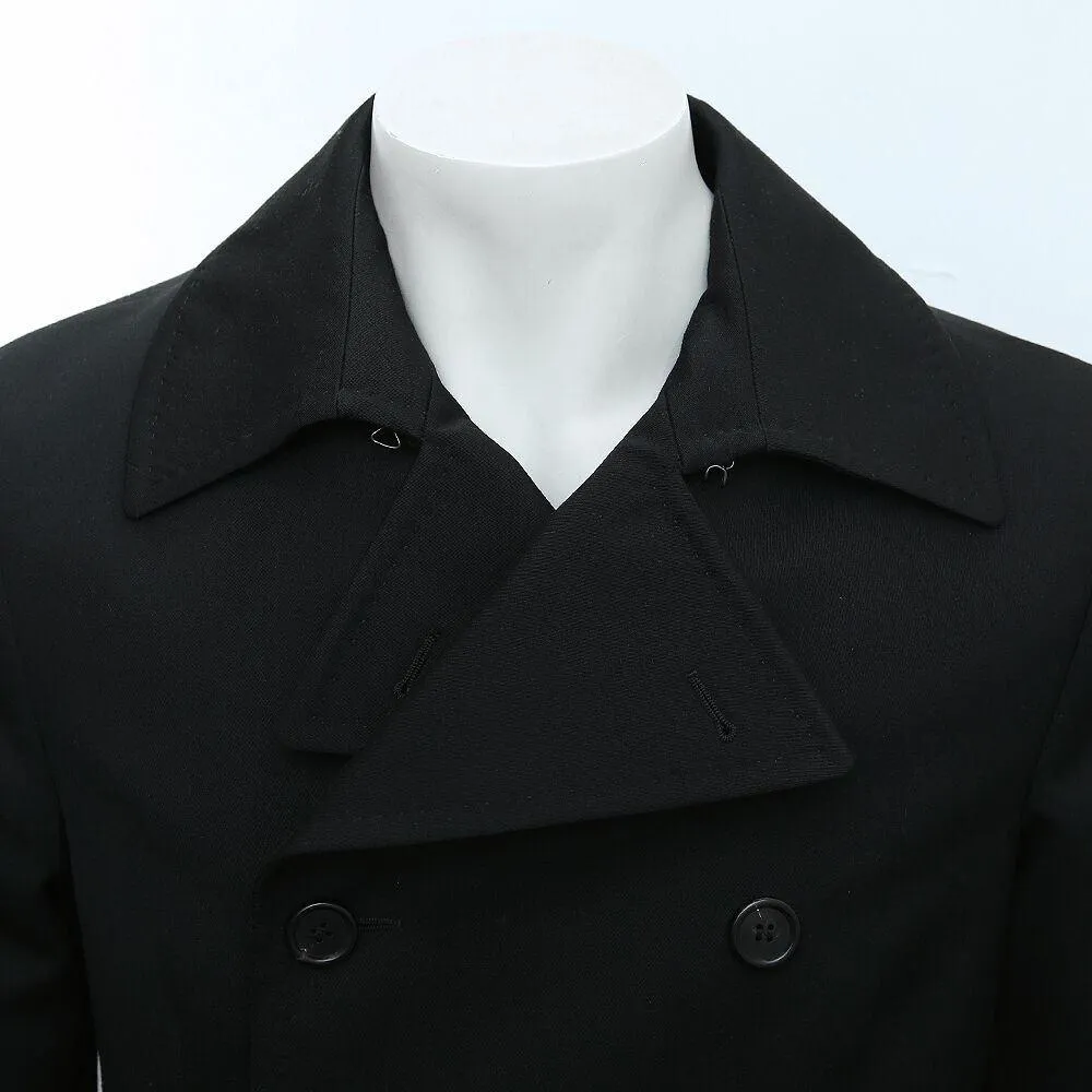 Black Compact Wool Double Breasted Overcoat