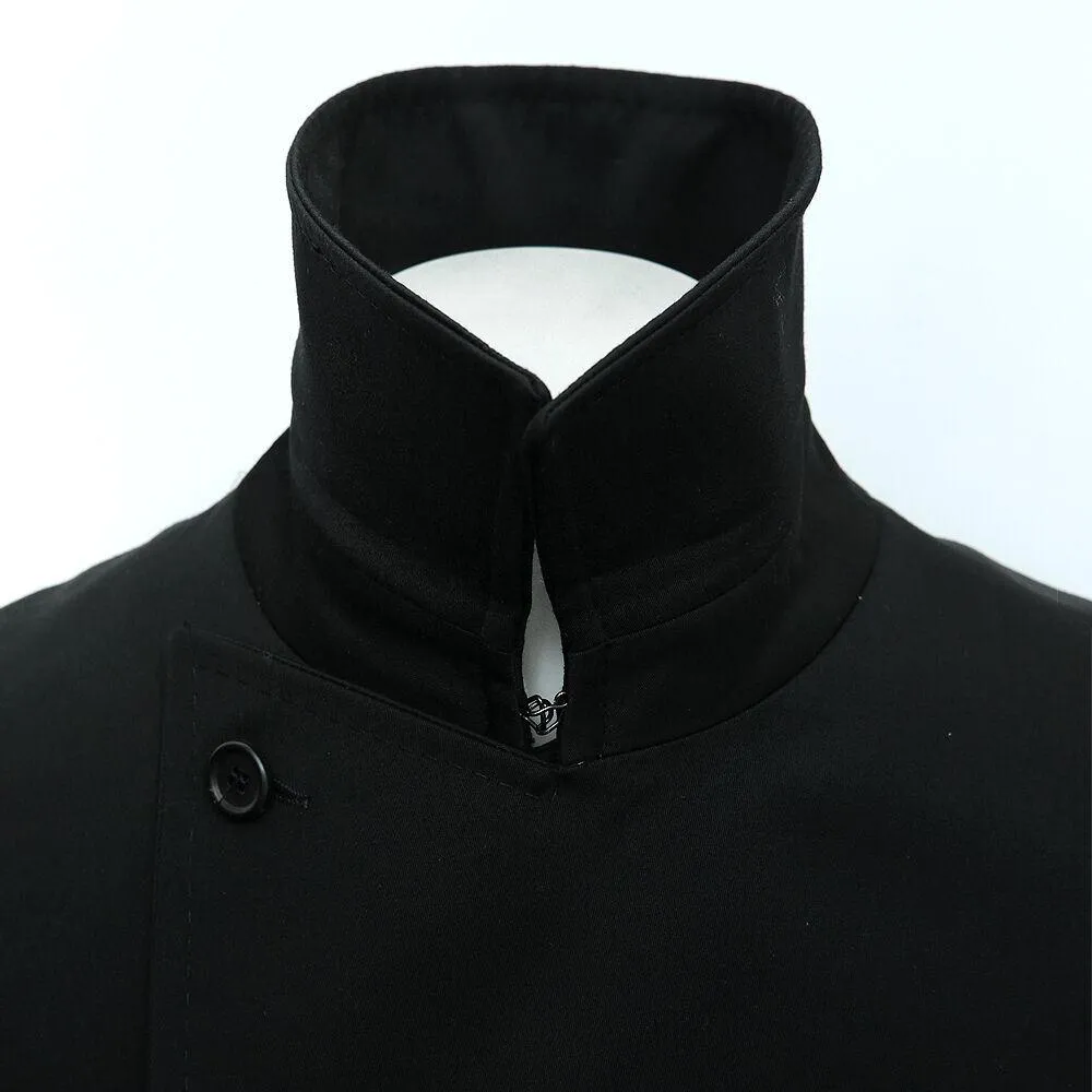Black Compact Wool Double Breasted Overcoat