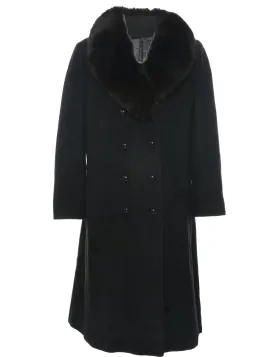 Black Real Fur Wool Coat - M