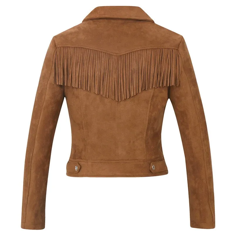 Brown faux leather Women high quality suede leather jacket spring fall