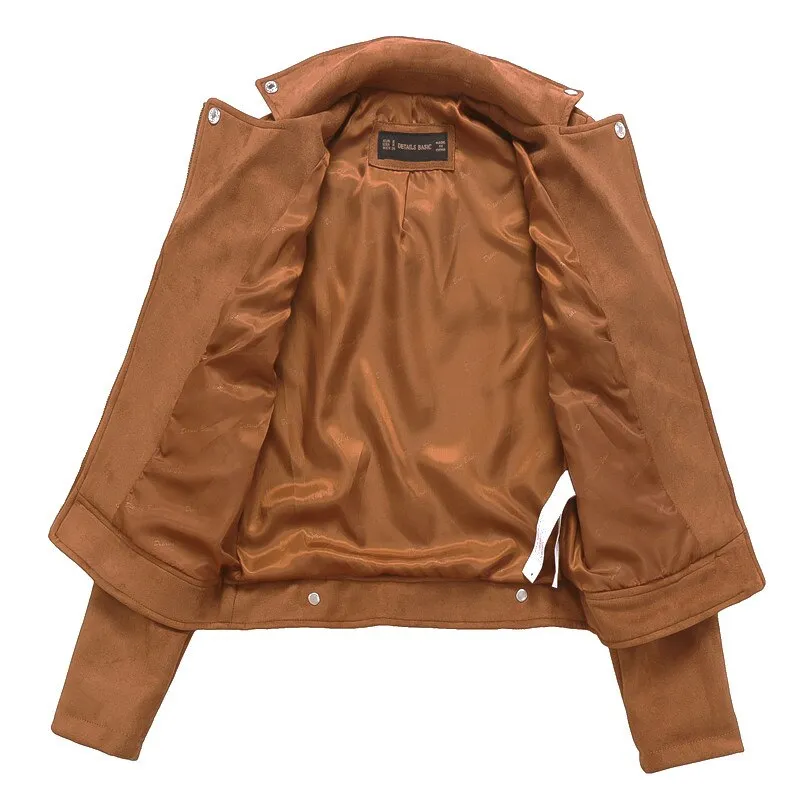 Brown faux leather Women high quality suede leather jacket spring fall