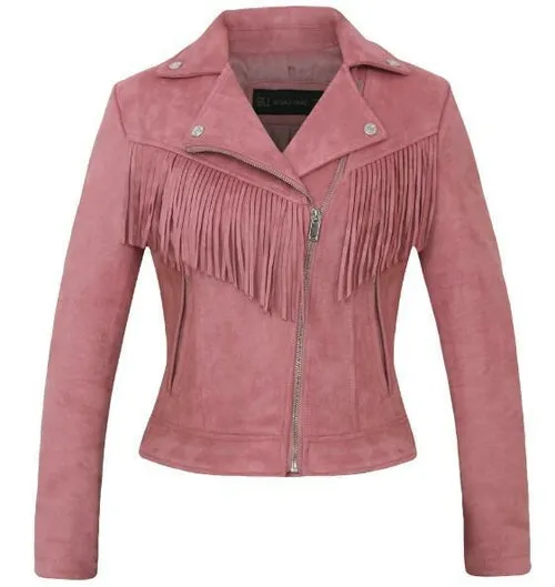 Brown faux leather Women high quality suede leather jacket spring fall