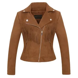 Brown faux leather Women high quality suede leather jacket spring fall