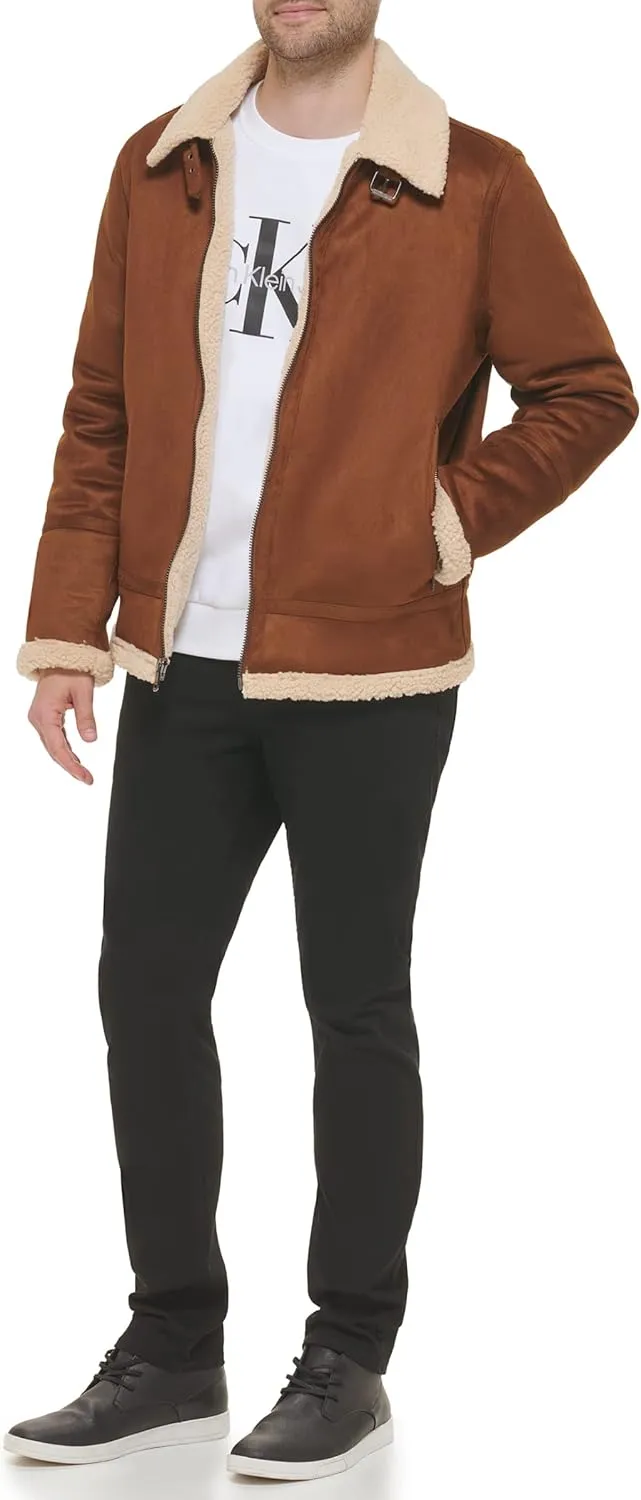 Calvin Klein Men's Faux Leather Jacket Men - Bomber Jacket with Shearling Lining