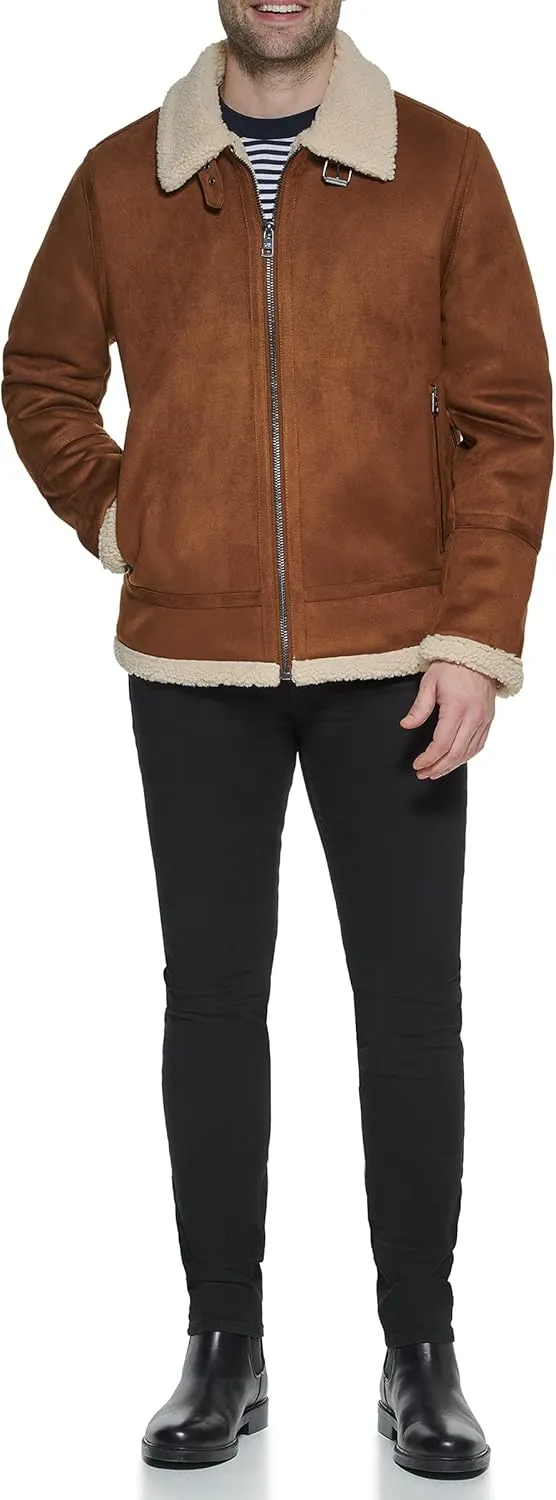 Calvin Klein Men's Faux Leather Jacket Men - Bomber Jacket with Shearling Lining