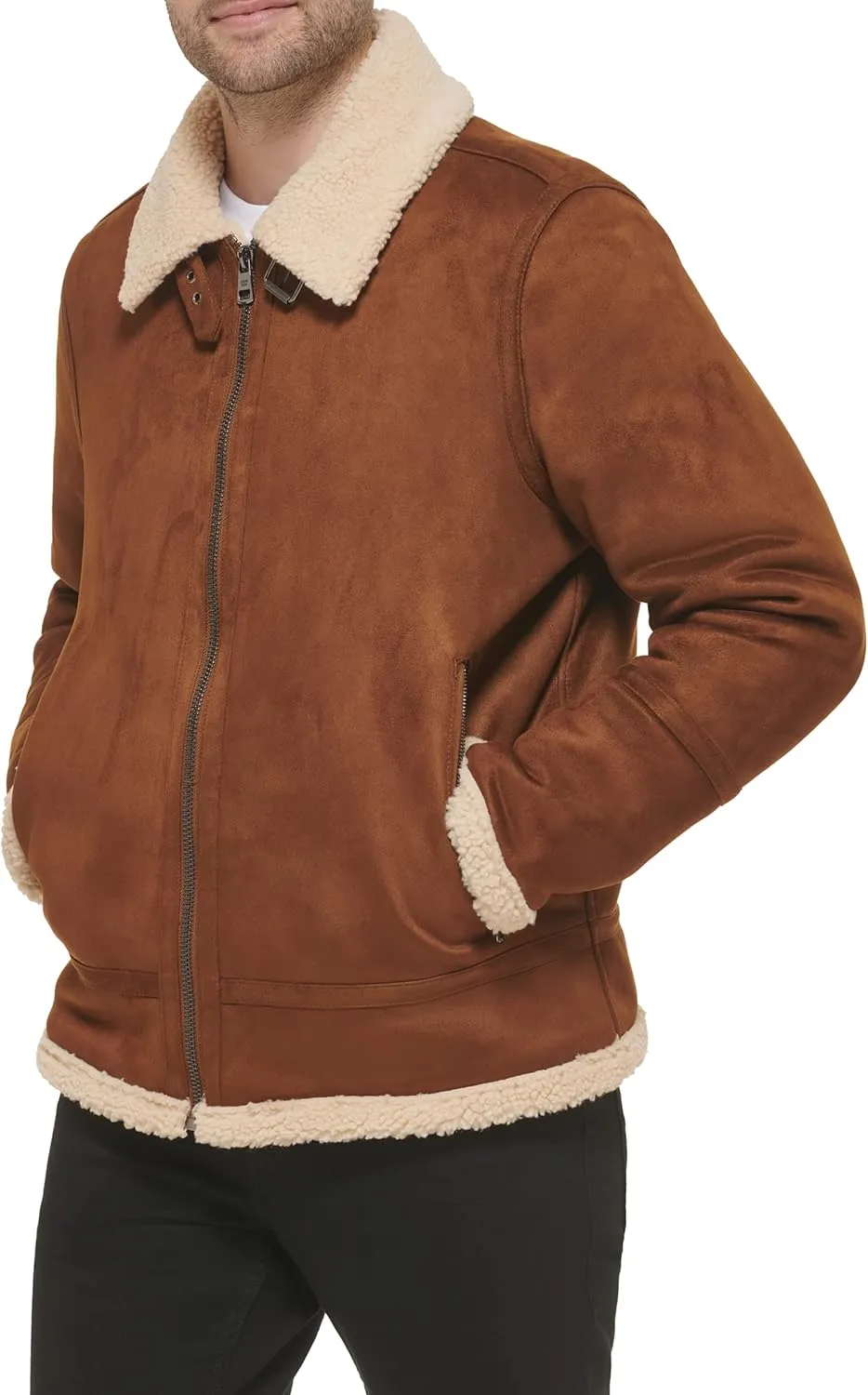 Calvin Klein Men's Faux Leather Jacket Men - Bomber Jacket with Shearling Lining