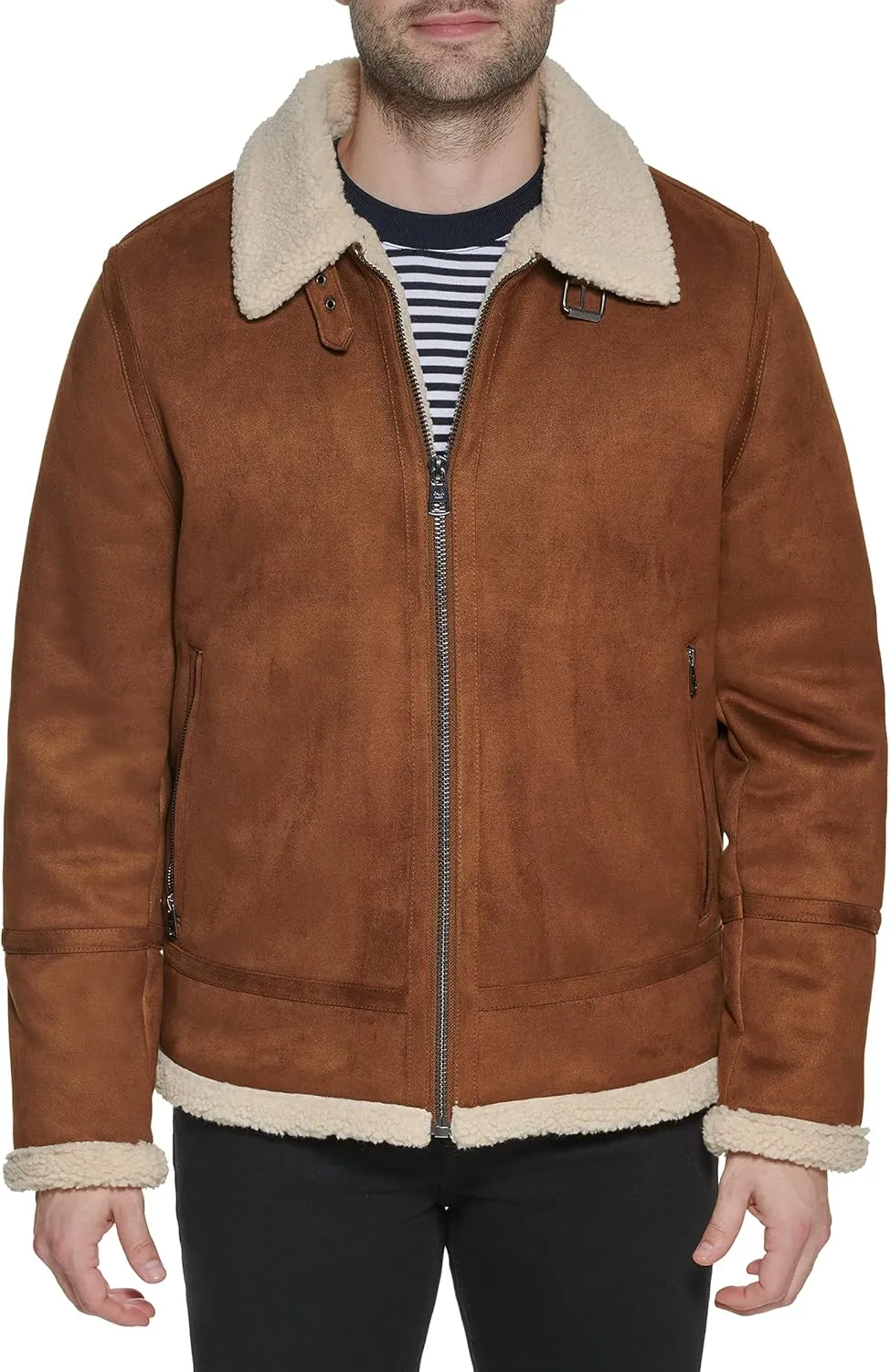 Calvin Klein Men's Faux Leather Jacket Men - Bomber Jacket with Shearling Lining