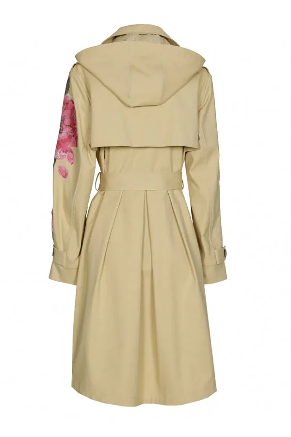 CAMEL EMBROIDERED TRENCH COAT