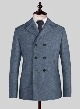 Classic Blue Denim Tweed Pea Coat