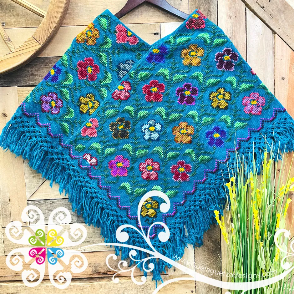 Colors Floral Design Embroider Poncho - Mañanita