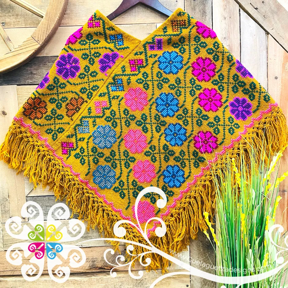 Colors Floral Design Embroider Poncho - Mañanita
