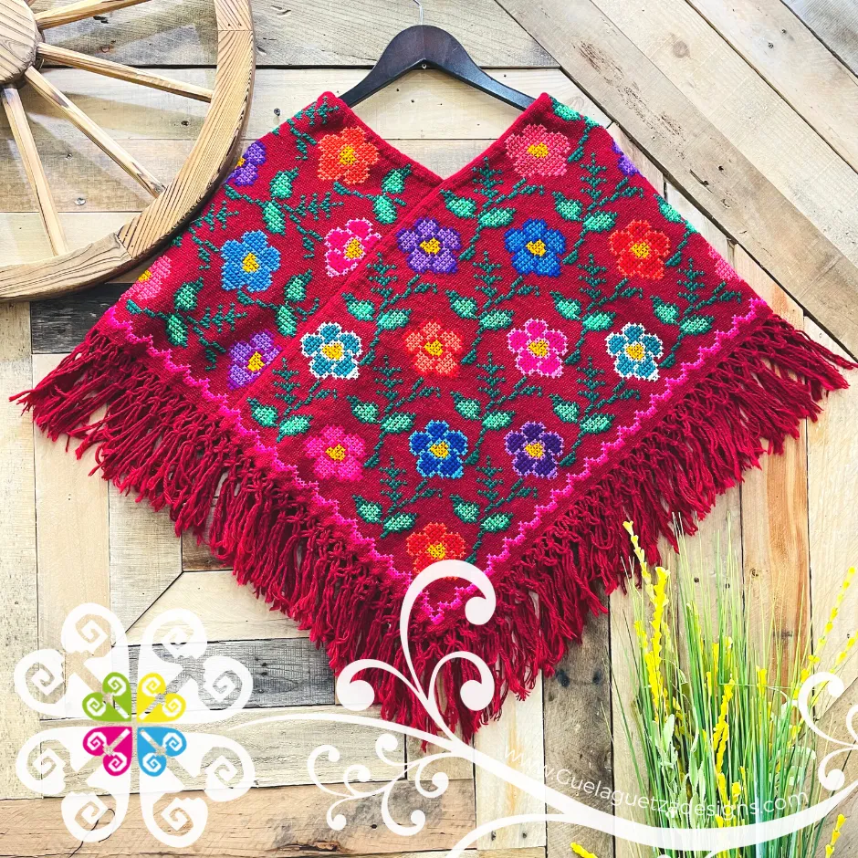Colors Floral Design Embroider Poncho - Mañanita
