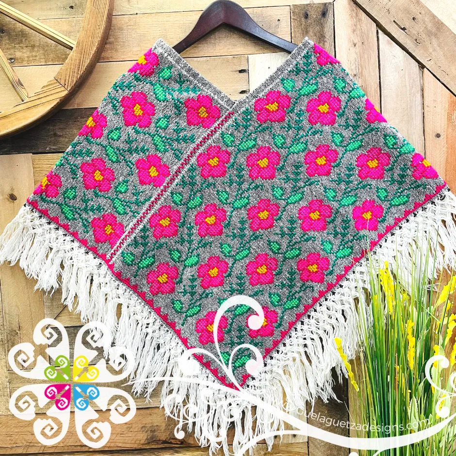 Colors Floral Design Embroider Poncho - Mañanita
