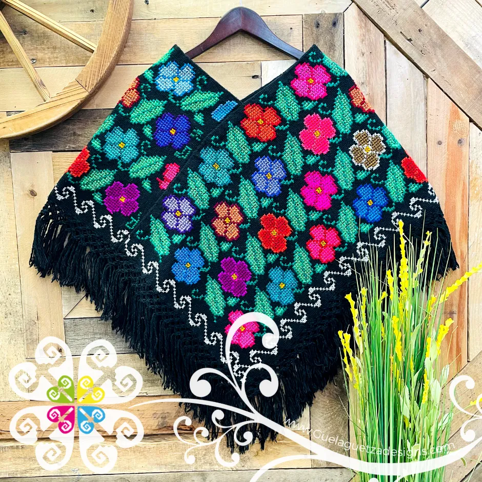 Colors Floral Design Embroider Poncho - Mañanita