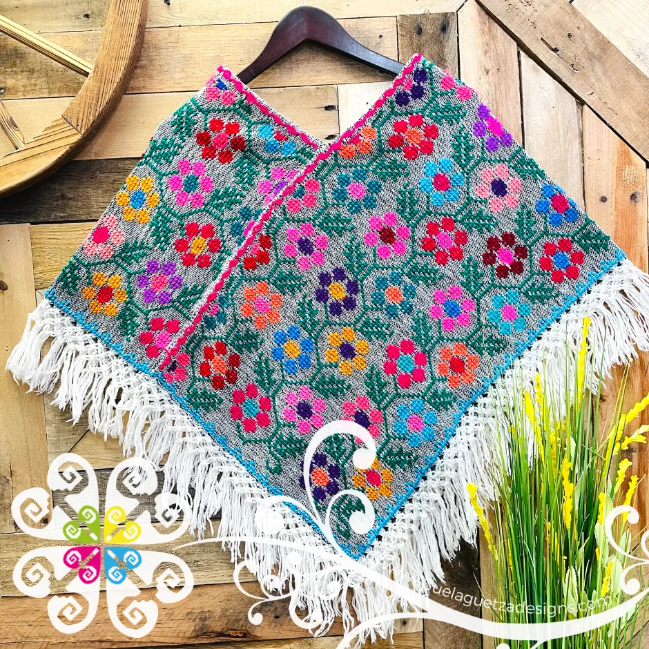 Colors Floral Design Embroider Poncho - Mañanita