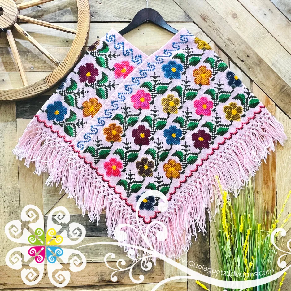 Colors Floral Design Embroider Poncho - Mañanita
