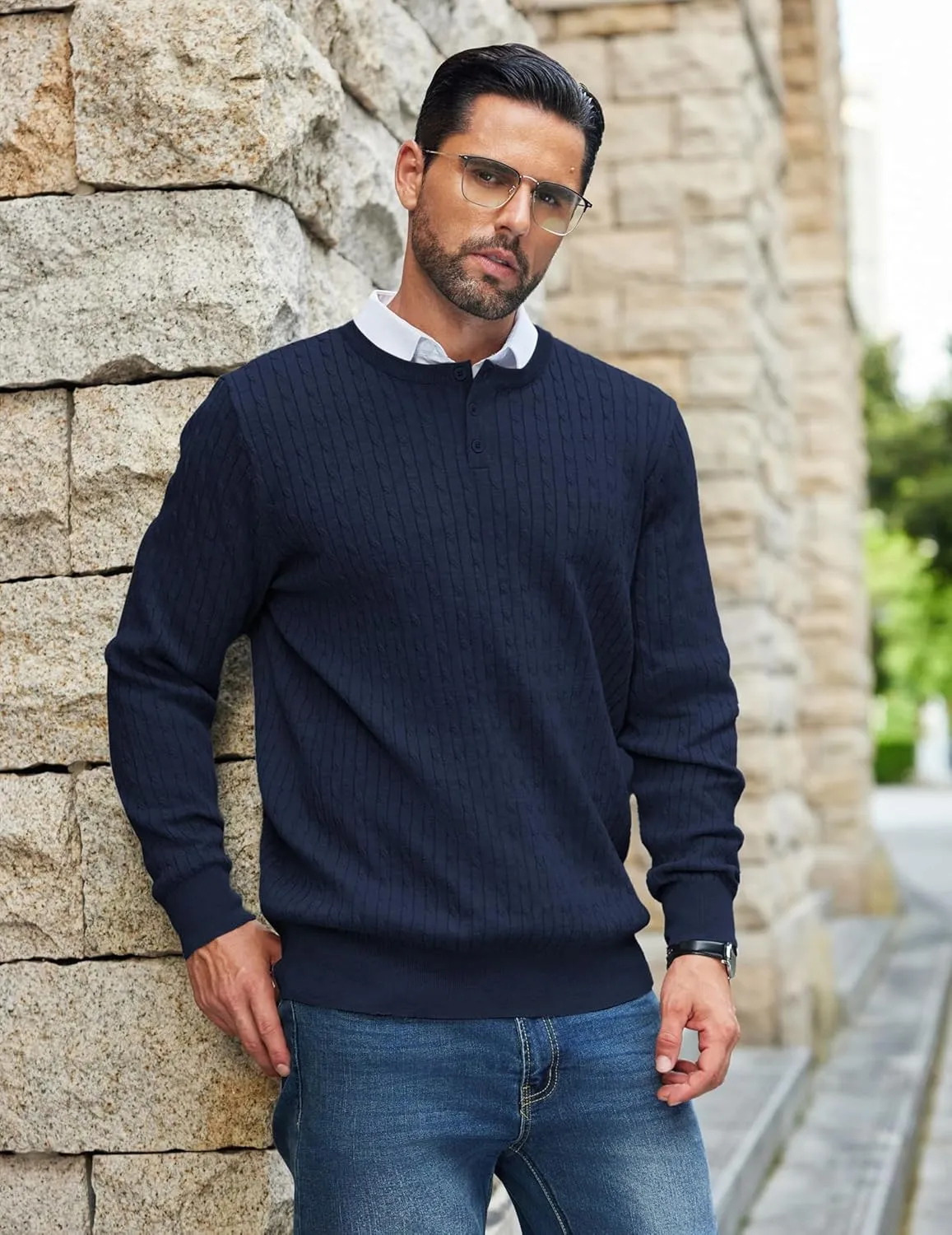COOFANDY Men's Knit Henley Sweater Long Sleeve Button Down Fall Sweaters and Pullovers