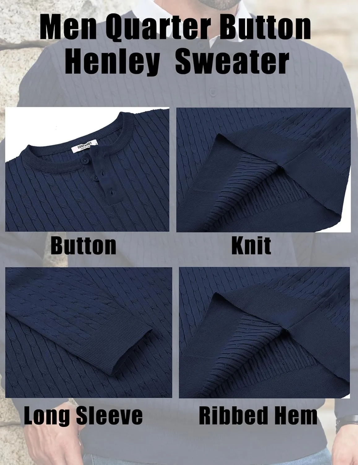COOFANDY Men's Knit Henley Sweater Long Sleeve Button Down Fall Sweaters and Pullovers