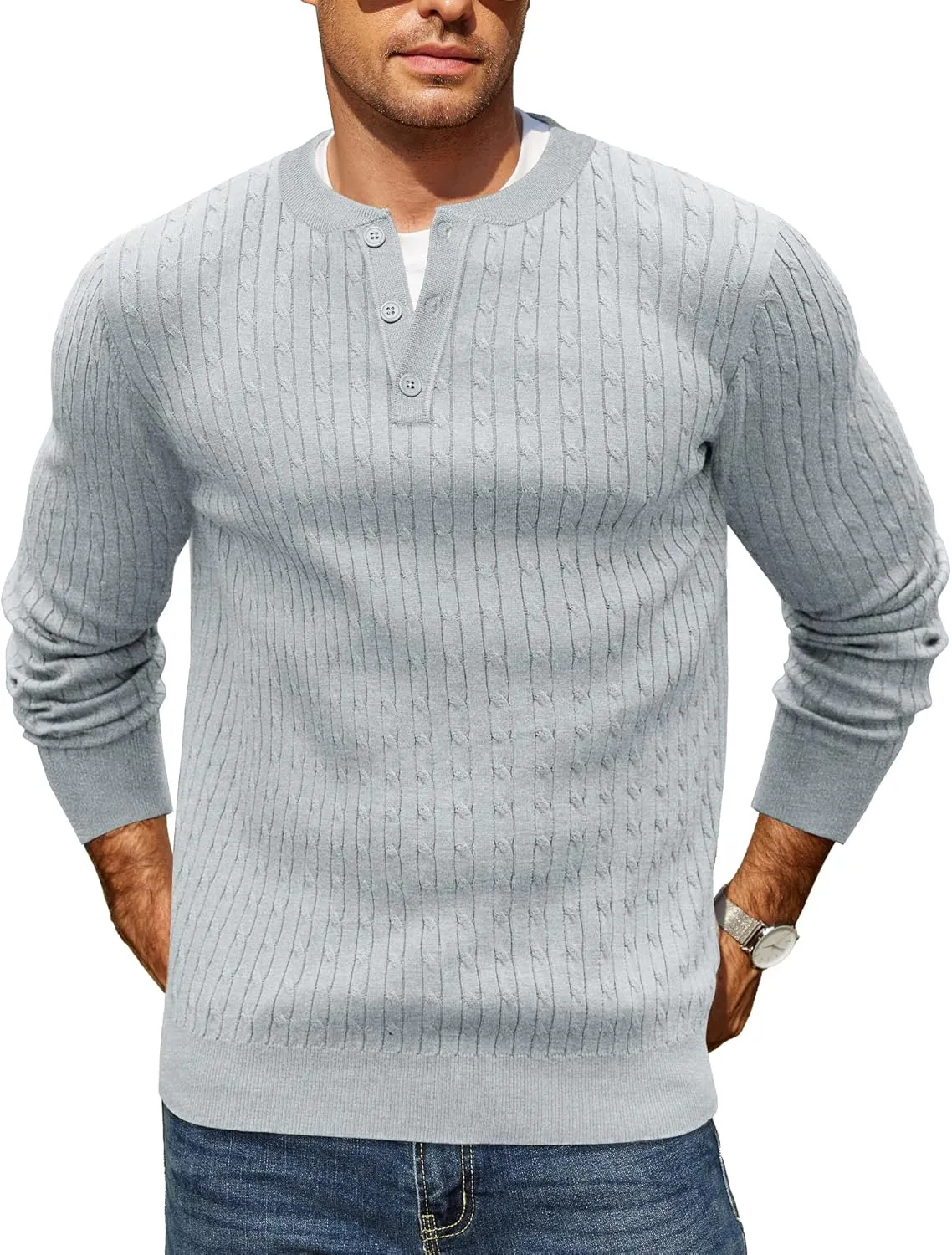 COOFANDY Men's Knit Henley Sweater Long Sleeve Button Down Fall Sweaters and Pullovers