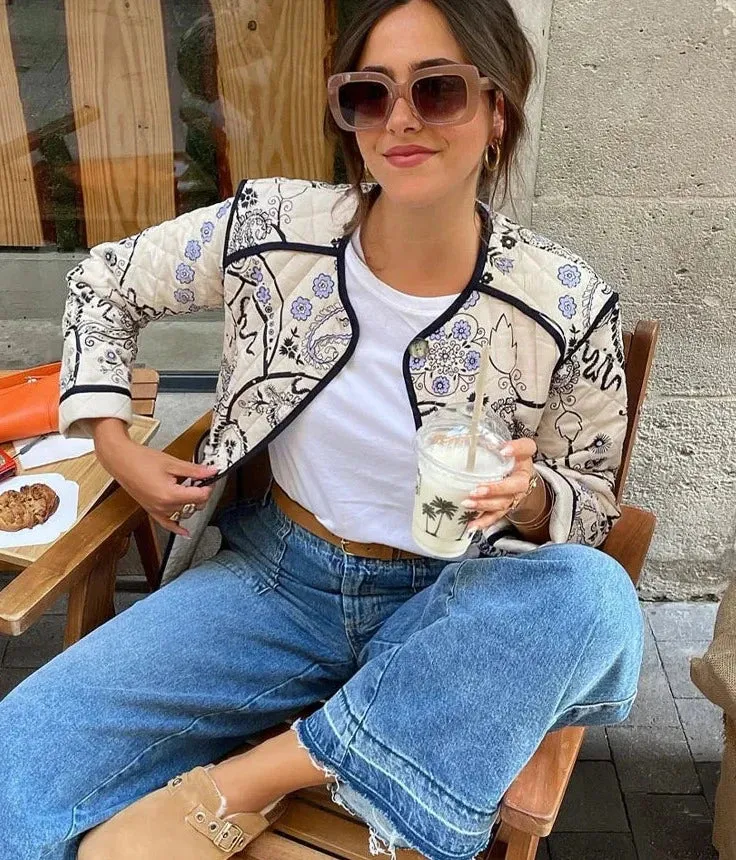 Cotton Printed Quilted Long Sleeve Patchwork Jacket
