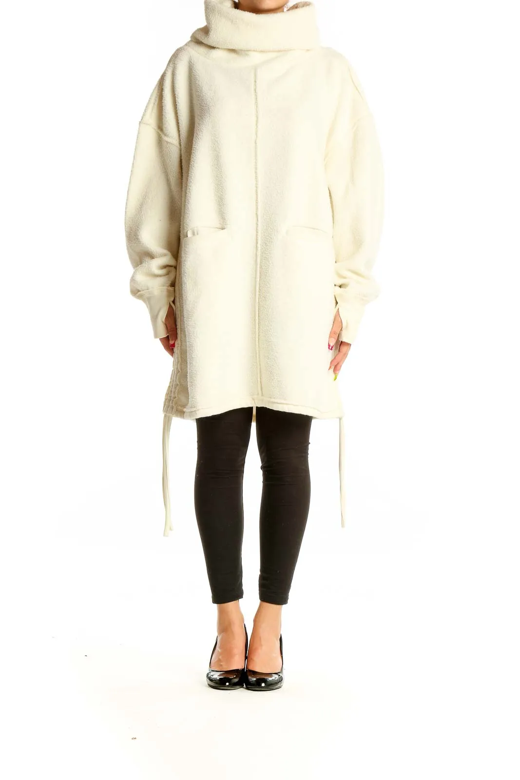 Cream Oversized Fleece Turtleneck Jacket