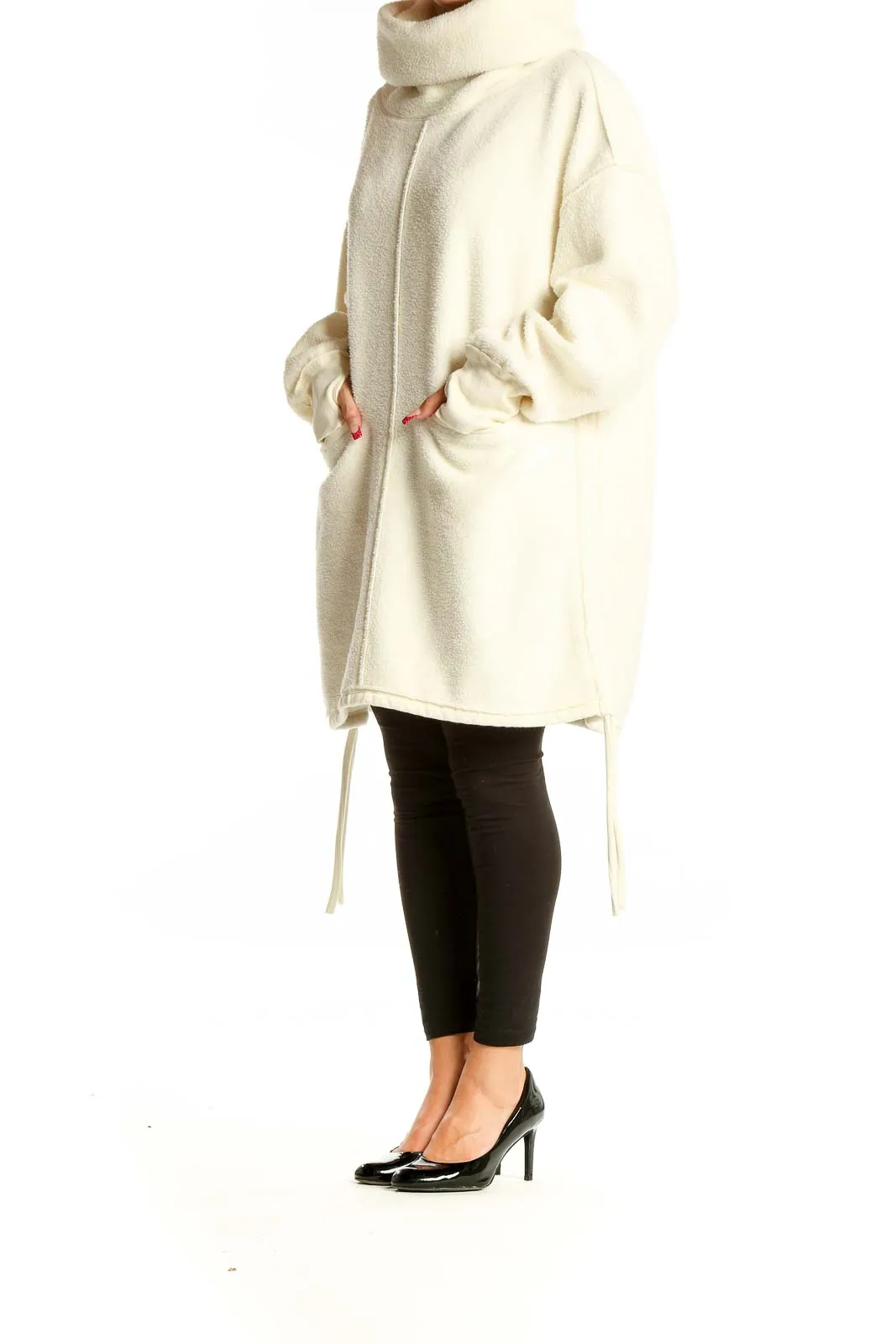Cream Oversized Fleece Turtleneck Jacket