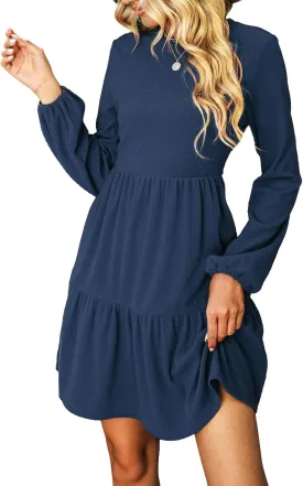 CUPSHE Women's Knitted Dresses Casual Long Sleeve Crew Neck Flowy Tiered