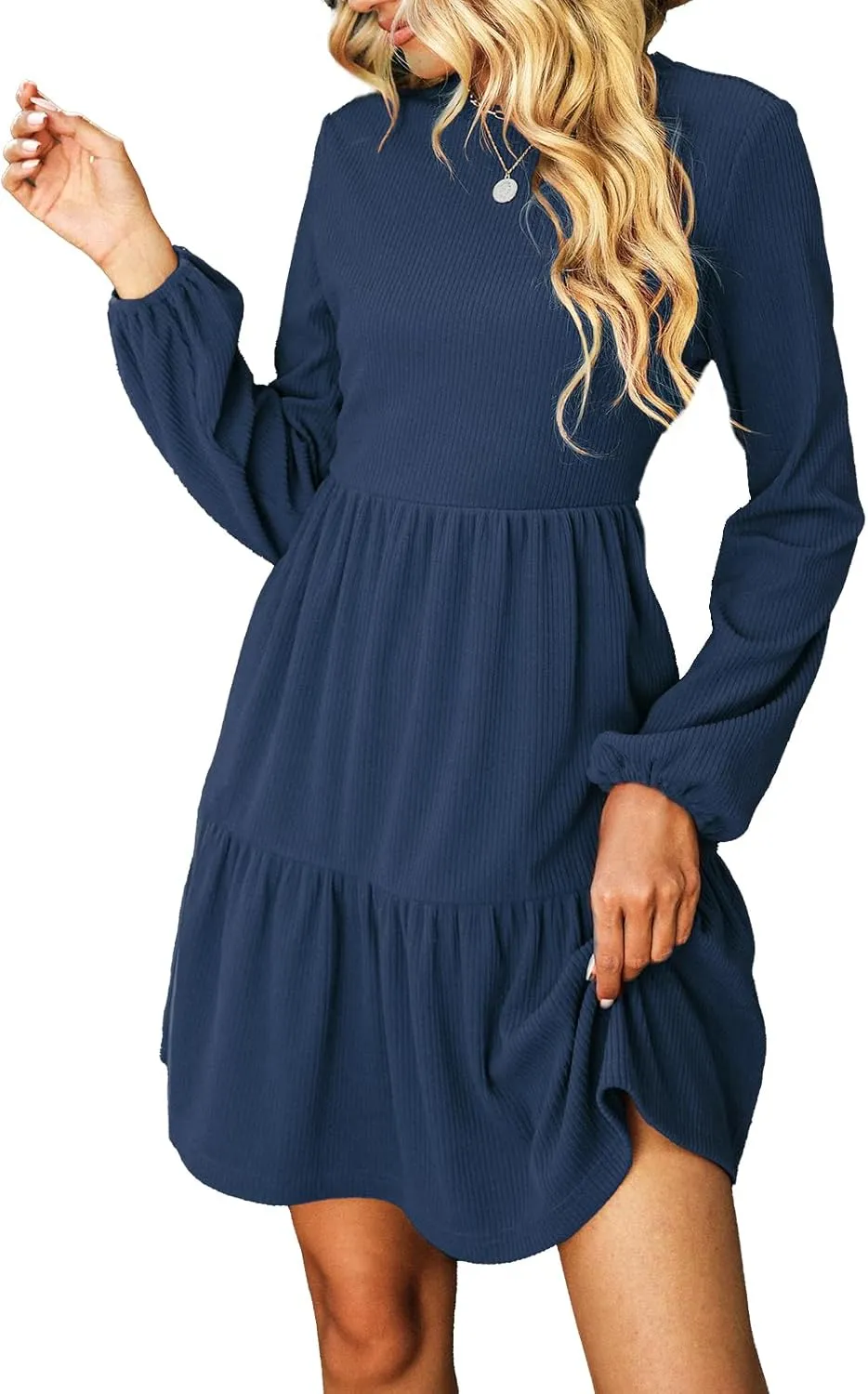 CUPSHE Women's Knitted Dresses Casual Long Sleeve Crew Neck Flowy Tiered