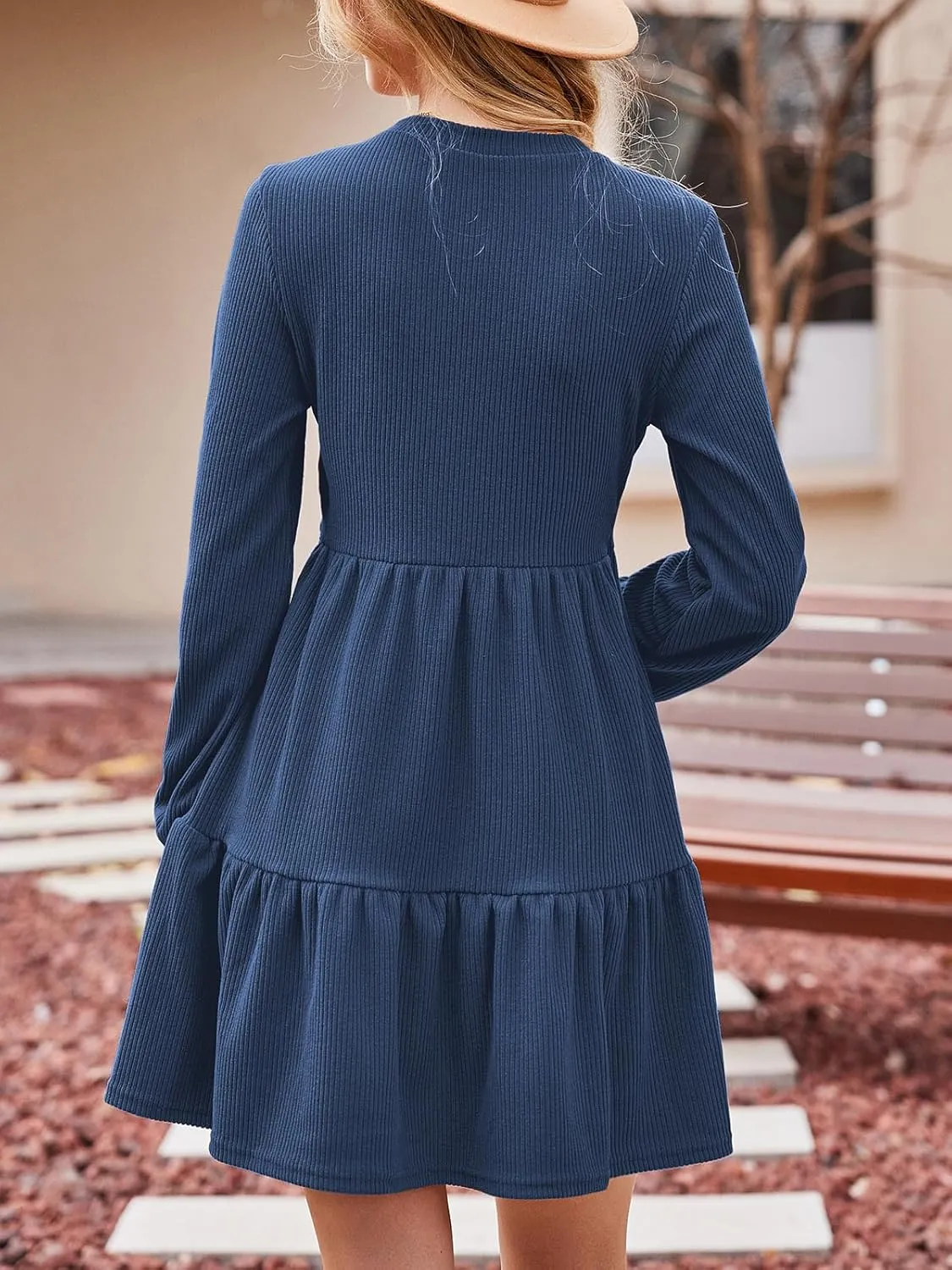 CUPSHE Women's Knitted Dresses Casual Long Sleeve Crew Neck Flowy Tiered