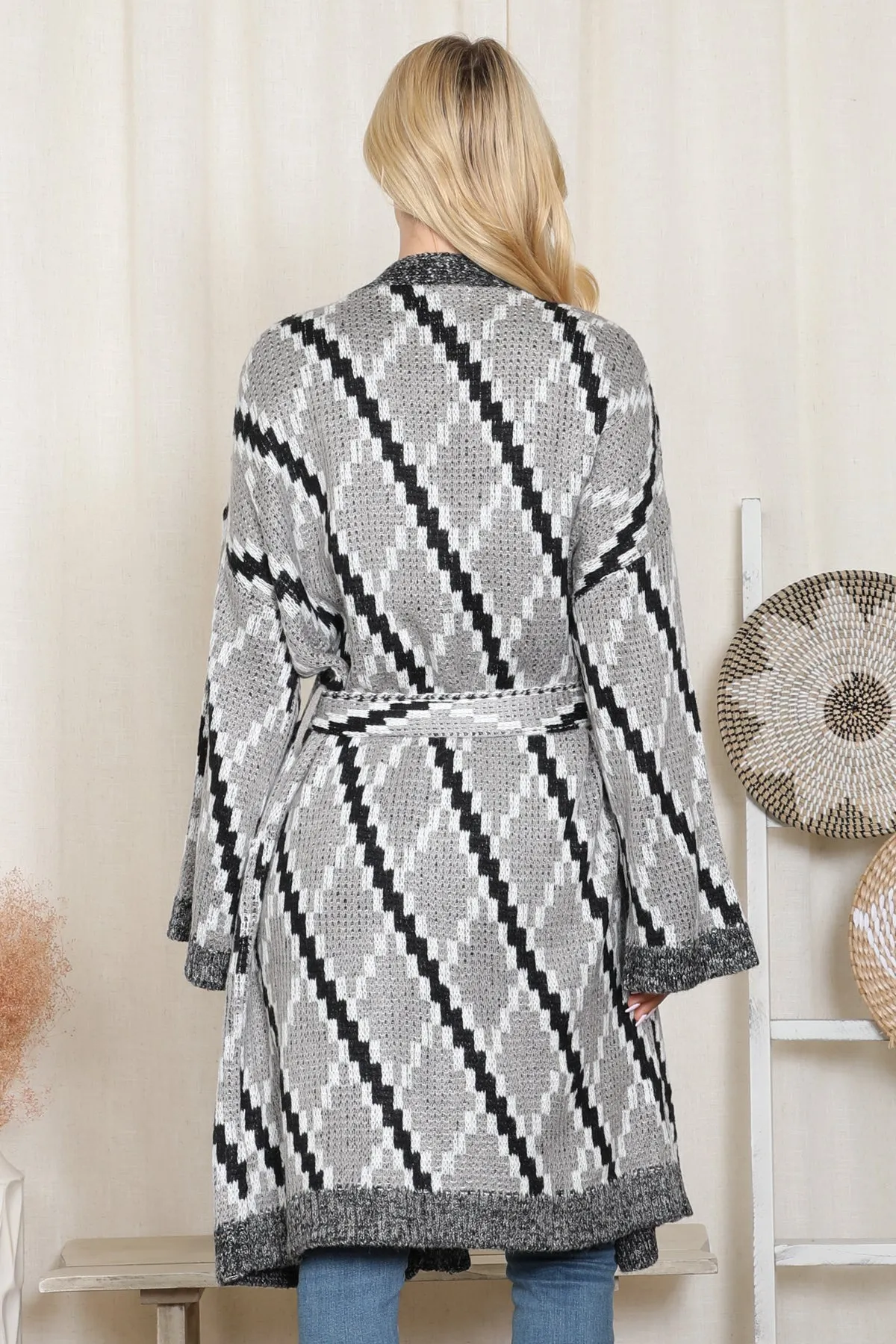 DIAMOND PATTERN KNITTED TERRY CARDIGAN 3-3