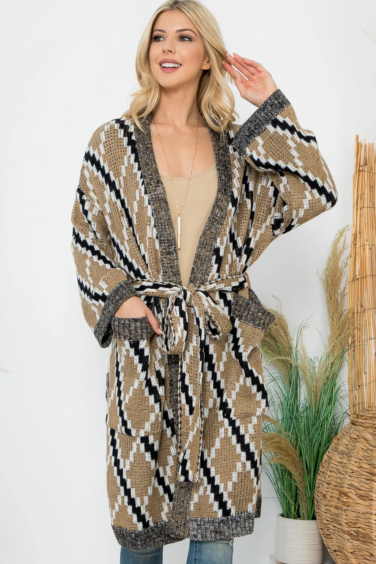 DIAMOND PATTERN KNITTED TERRY CARDIGAN 3-3