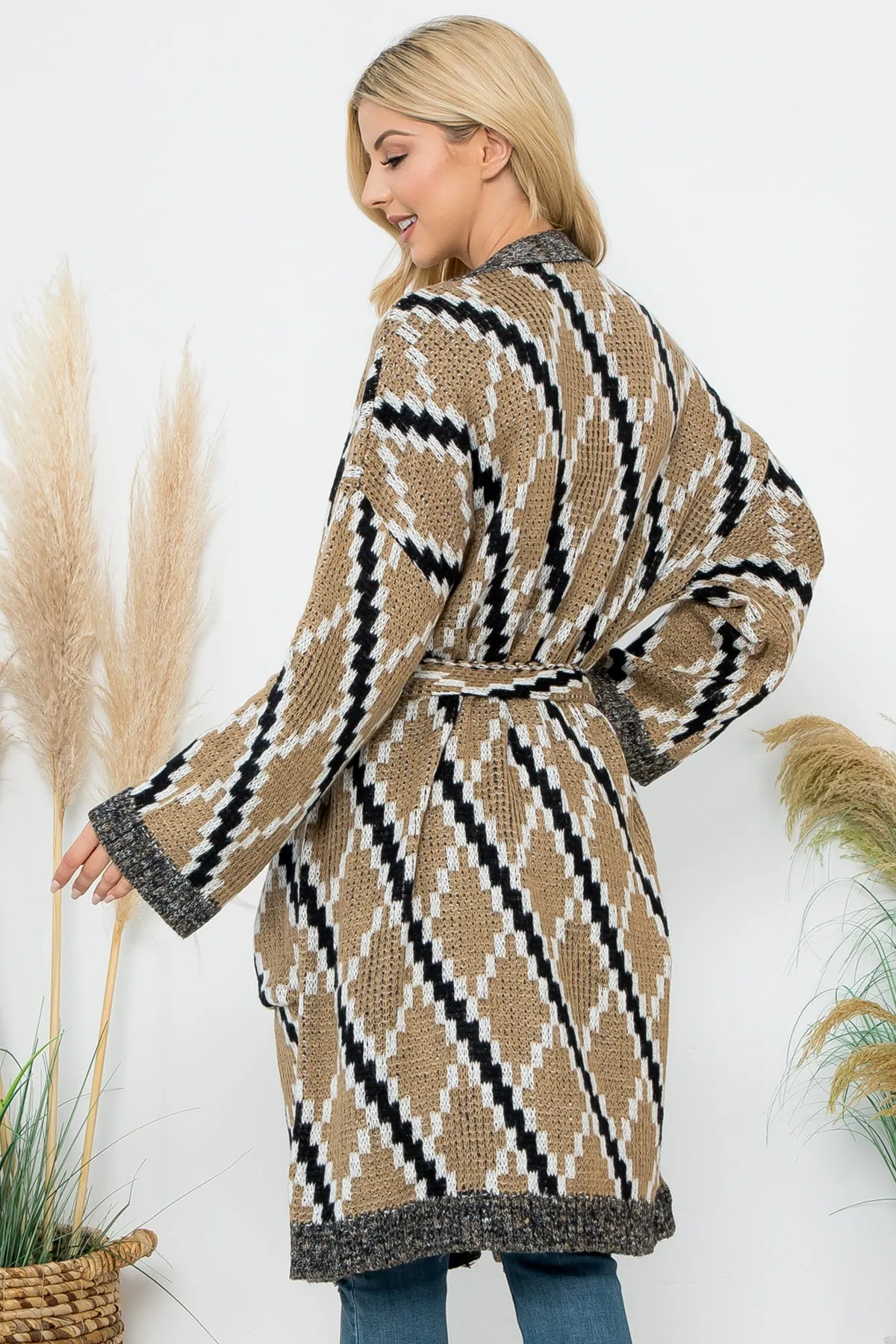 DIAMOND PATTERN KNITTED TERRY CARDIGAN 3-3